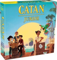 Box cover of "Catan: Junior" showcasing pirates and tropical islands.
