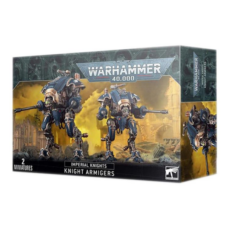 Box art of Imperial Knights: Knight Armigers, showcasing two towering war machines