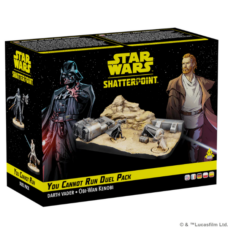 "Star Wars Shatterpoint You Cannot Run Duel Pack featuring Darth Vader and Obi-Wan Kenobi miniatures."