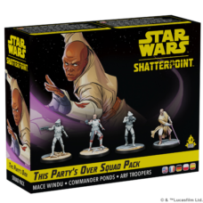 "Star Wars Shatterpoint This Party's Over pack featuring Mace Windu and Clone Troopers."