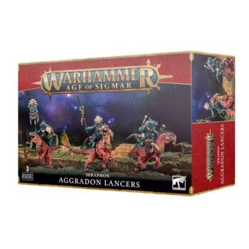 Box art of Seraphon Aggradon Lancers showing detailed miniatures and customization options.