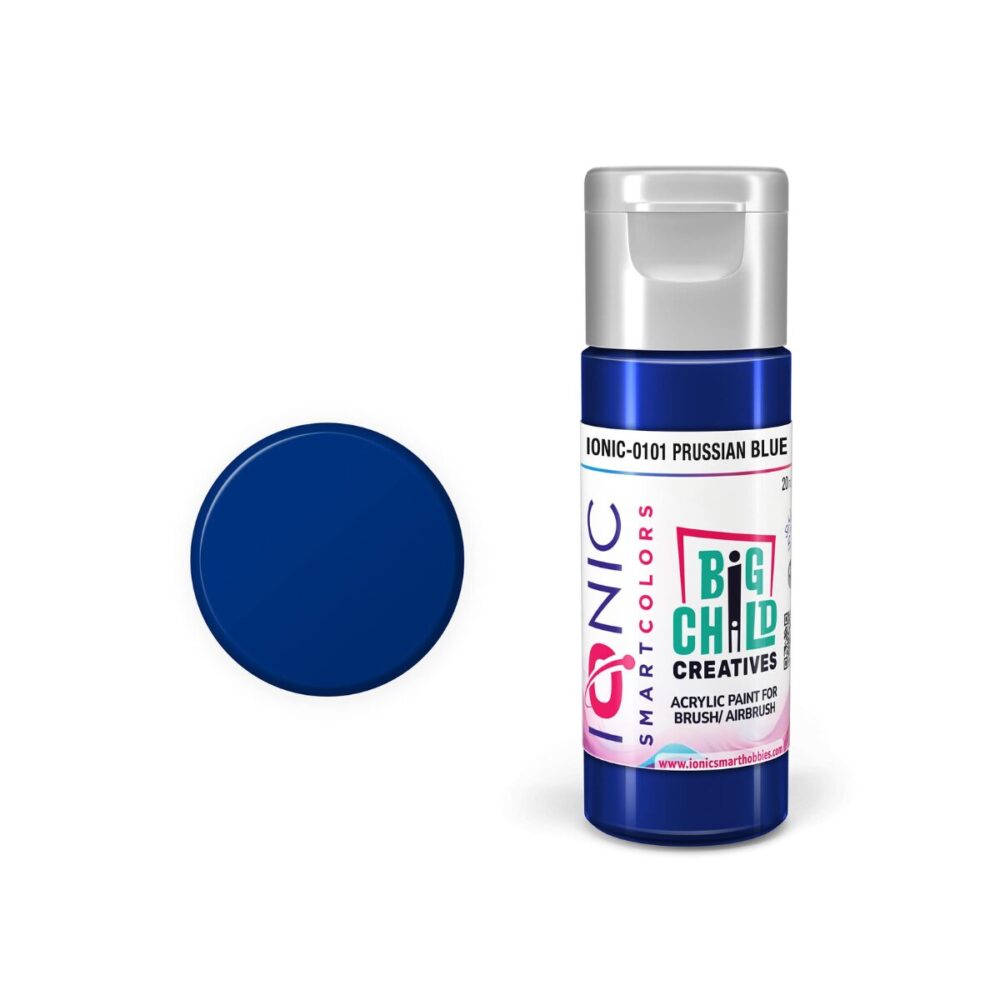 Ammo Ionic Prussian Blue paint bottle with a deep, cool tone