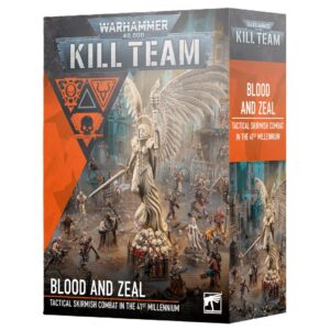 Box art of Kill Team: Blood and Zeal showcasing Sanctifiers and Goremongers in combat.