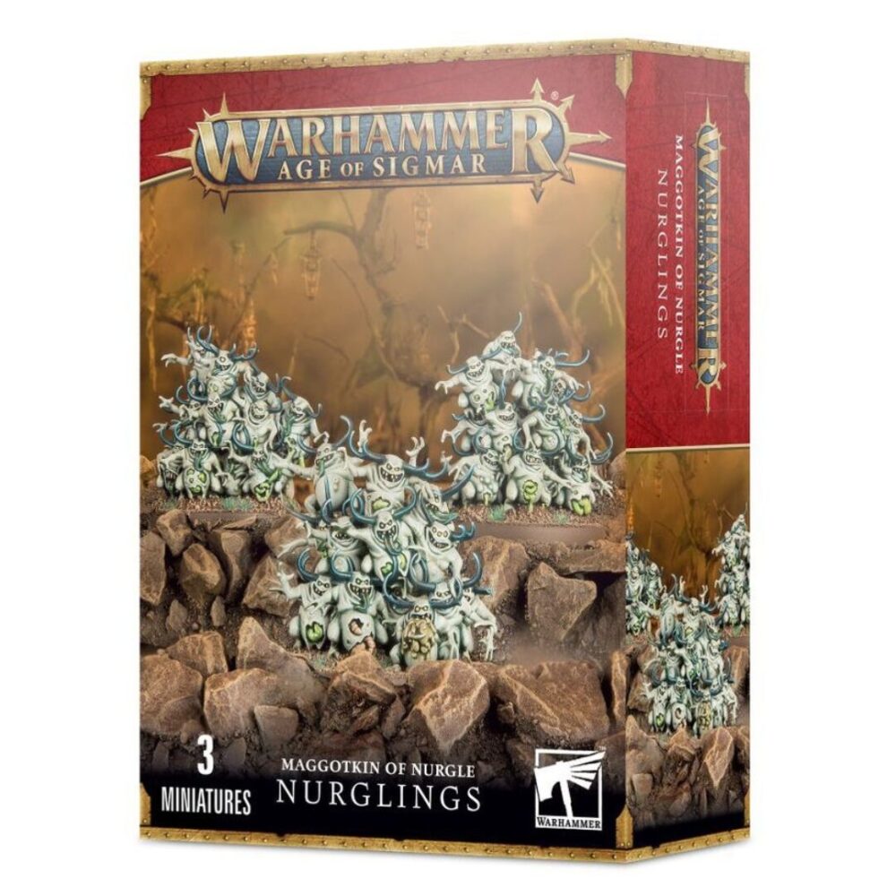 Box art of Maggotkin of Nurgle: Nurglings, showing the plague-ridden daemons.