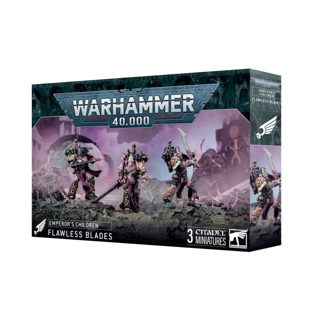 Flawless Blades box for Warhammer 40,000, showing painted miniatures and unit name.